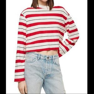 All Saints Benno Long Sleeve Striped Crop Tee LRG